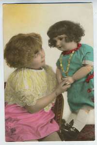 Child Girl with BIG HUGE Doll original vintage old 1920s photo 