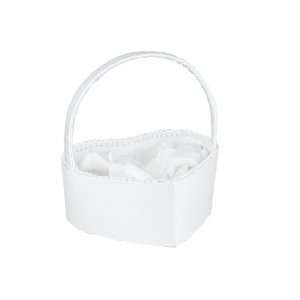   Girl Basket, Heart Shaped White Satin, 7 Inches Tall