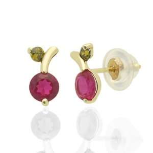   CZ Cherry Yellow Gold Earring W/Safety Back For Kids & Teens Jewelry
