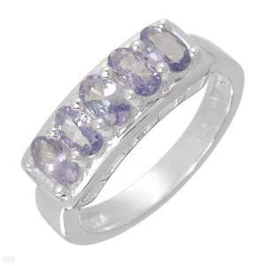 Stylish Ring With 1.25Ctw Genuine Tanzanites Well Made In 925 Sterling 