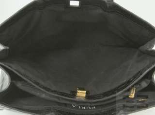 Furla Black Embossed Croc Leather Multi Pocket Large Tote Bag  