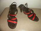 ANNE KLEIN BLACK/RED LEATHER/FABRIC SLING BACK PUMP HEEL SIZE 6 1/2 M 