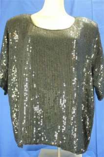   Feelings Size 4X Plus Black Silk Sequined Beaded Evening Blouse Shirt