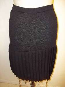 ST. JOHN by Marie Gray Black Santana Knit Sequined Hem Pleated Skirt 6 