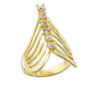  Womens Young Line Clear Cubic Zirconia Gold Tone Ring 