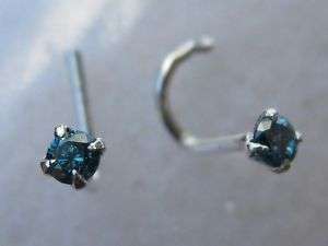 STERLING SILVER 20g GENUINE BLUE DIAMOND NOSE RING  