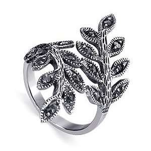   Cut New Marcasite Ivy Leaf Polished Finish Band Ring Size 8 Jewelry