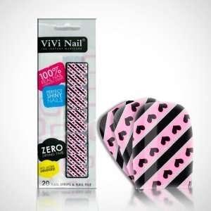   Pattern Strip Nail Polish   Pink with Black Stripes & Hearts Beauty