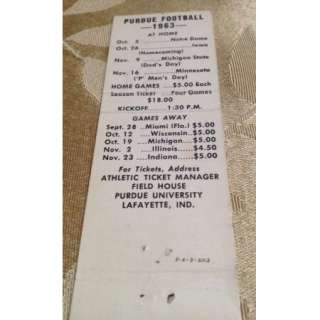   Strike Matchbook   1963 Purdue Boilermakers Football Schedule  