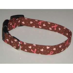  Breast Cancer Awareness Ribbon Heart Brown Pink Dog Collar 