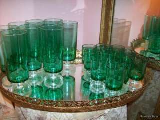 set of 10 French LUMINARC Footed Shot Glasses~Green~Liquers~FRANCE 