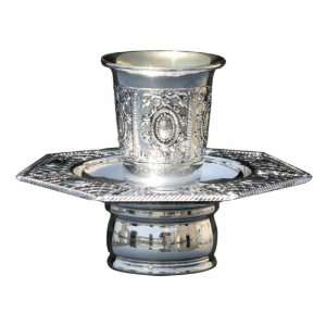  Silver Mayim Achronim Set with Mirrors and Floral Pattern 