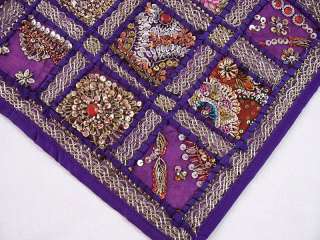 Purple Embroidered Kundan Indian Sari Cushion Covers  