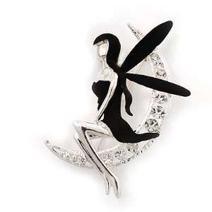  Plated Fairy On The Moon Crystal Brooch   5.5cm Length Jewelry