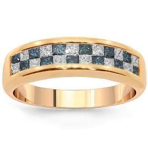  14K Rose Gold Womens Diamond Ring with Blue Diamonds 1.29 