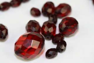 Vintage Faceted Cherry Amber Color Prystal Bakelite Loose Beads from 