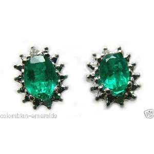  Oval Colombian Emerald & Diamond Earrings 1.20cts 