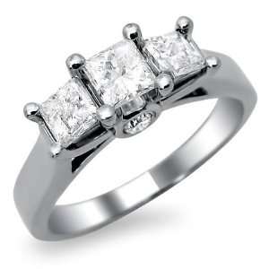  1.10ct Princess Cut 3 Stone Diamond Engagement Ring 14k 