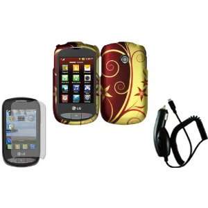 Elegant Swirl Design Hard Case Cover+LCD Screen Protector+Car Charger 