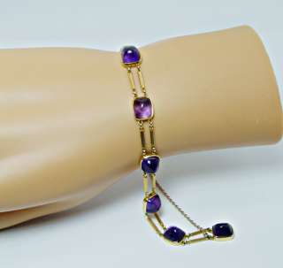 Vintage European 12ct Sugarloaf Amethyst Bracelet 18K Estate Jewelry 