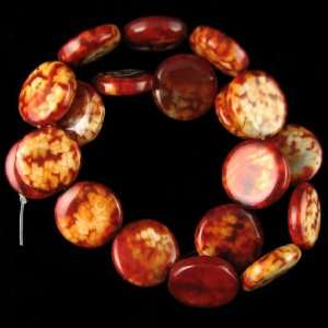  20mm orange fire agate coin beads 15 strand