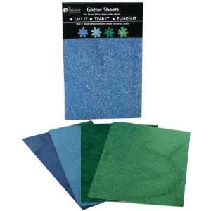  Glitter Sheets Dark Blue, Light Blue, Green, Chartreuse 