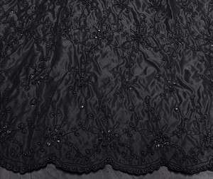   SATIN W/BEADS SEQUINS EMBROIDERED FLORAL BRIDAL LACE FABRIC 48 1 YARD