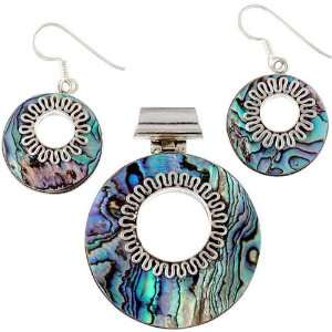 Abalone Pendant with Matching Earrings Set   Sterling Silver