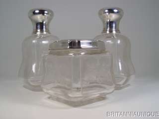 French Sterling Silver & Engraved Crystal Perfume Bottles & Jar