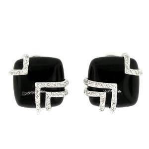    Artistic Earrings w/Black Onyx Cabochons & White CZs Jewelry