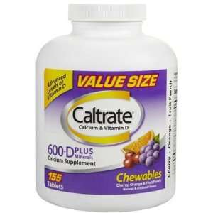 Caltrate 600+D Calcium Chewables, Assorted Fruit, 155 ct (Quantity of 