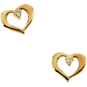 Childrens Heart With Diamond Earrings 14k Gold Small N  