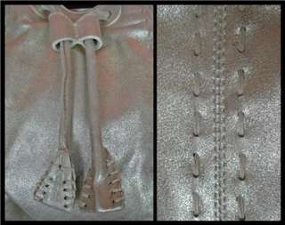 CARLOS FALCHI metallic Silver Platinum leather drawstring shoulder bag 