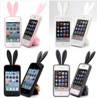 Cute Rabbit Bunny Ears Tail Silicone Case For Iphone 4  