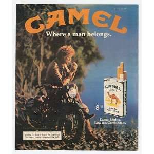   Camel Lights Cigarette Man Motorcycle Print Ad (11925)