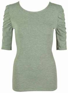 NEW LADIES RUCHED SHORT SLEEVE WOMENS LONG STRETCH TOP  