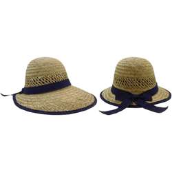 Vintage Style Straw Hat with Navy Ribbon, NEW  