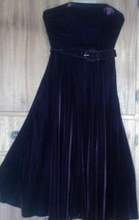   Blue Tag Plum Velvet Strapless Dress Belted Full Skirt Maroon  