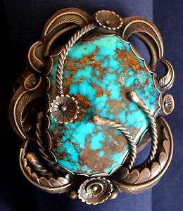 CARL LUTHY SHOP, NAVAJO STERLING PERSIAN TURQUOISE CAB, VINTAGE 