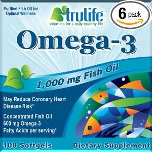  Omega 3 1000 mg Fish Oil, 100 Softgels (6 Pack), TruLife 