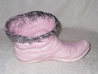 Vtg Art Pottery Pink Black Swirl Shoe Boot Planter Vase  