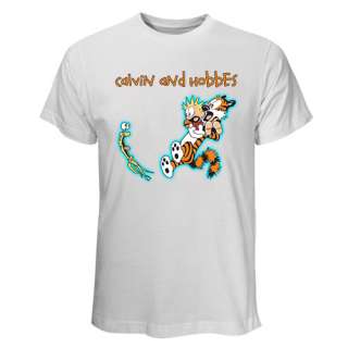 HOT Black & White T Shirt Calvin and Hobbes Funny Strip Comic With 