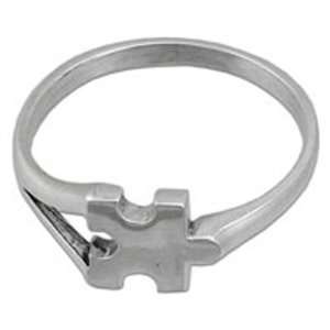   Silver Puzzle Piece Autism Awareness Ring Size 5