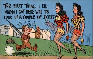 Soldier New to Camp Looks Up Womens Skirts WWII Comic Postcard  
