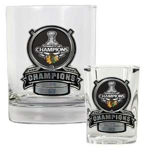  Chicago Blackhawks NHL 14oz Rocks Glass & 2oz Shot Glass 