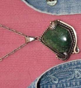 BIG OLD PAWN NAVAJO STERLING SILVER MATRIX GREEN TURQUOISE PENDANT 