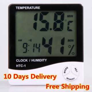 New Digital LCD Indoor Thermometer & Humidity Meter Clock HTC 1  