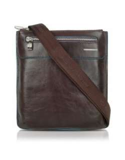   Piquadro Blue Square   Slim Leather Messenger Bag Dark Brown Clothing