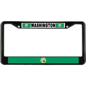  Washington WA State Flag Black License Plate Frame Metal 