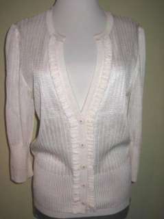 ST JOHN YELLOW LABEL White 3/4 Sleeve Button Down Sweater NWOT Size 